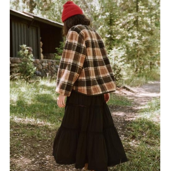 The Great Tartan Plaid Full-Zip Sherpa Relaxed Bomber Jacket Boho Brown Medium - Picture 3 of 13